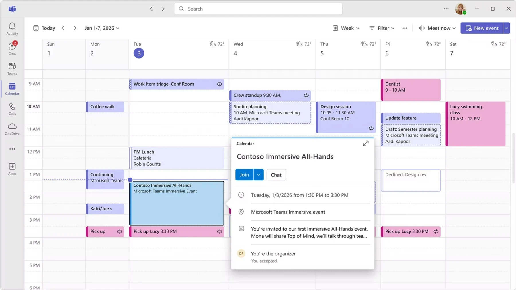 Join an immersive event from its calendar entry.