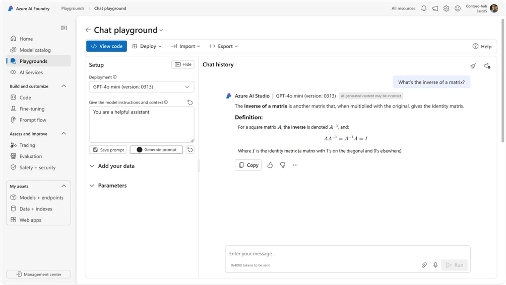 Chat playground: text interaction