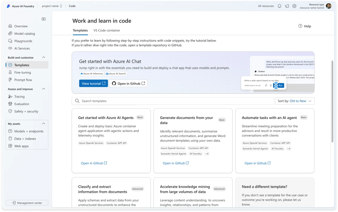 Project templates bridge experimentation and real use cases.