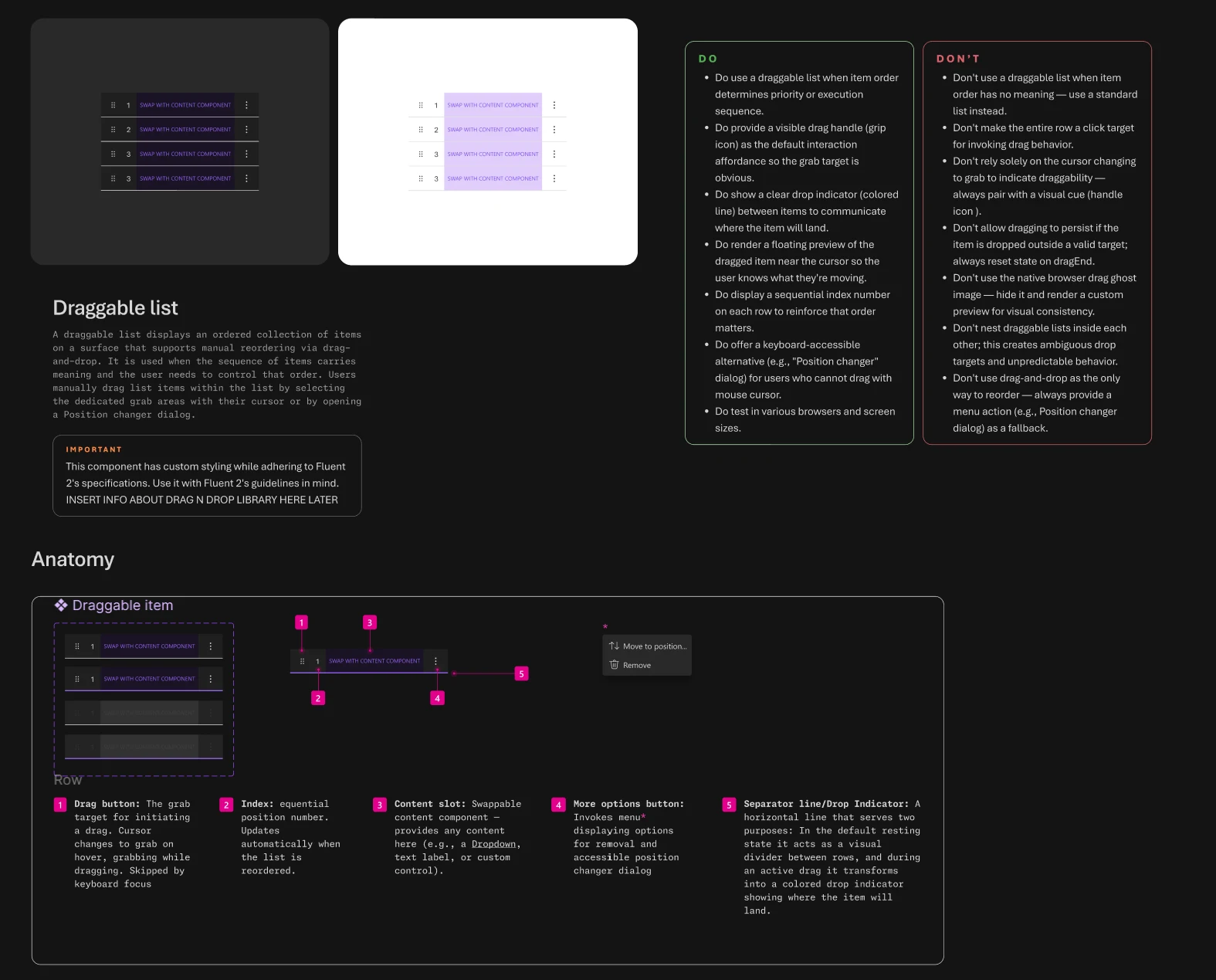 Design system documentation: reusable patterns