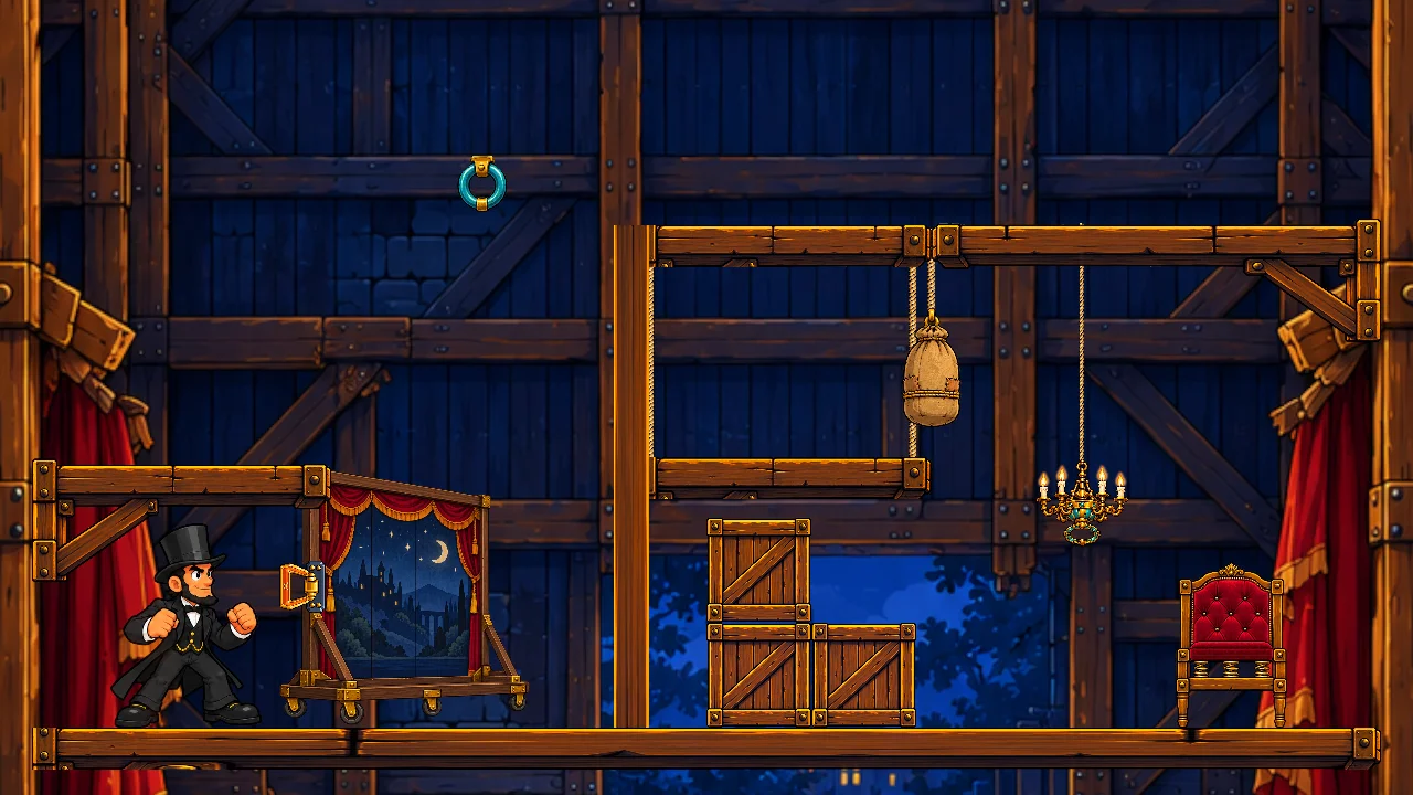 Unity development · Reusable theatre platforms, pulley rigs, and scenery.