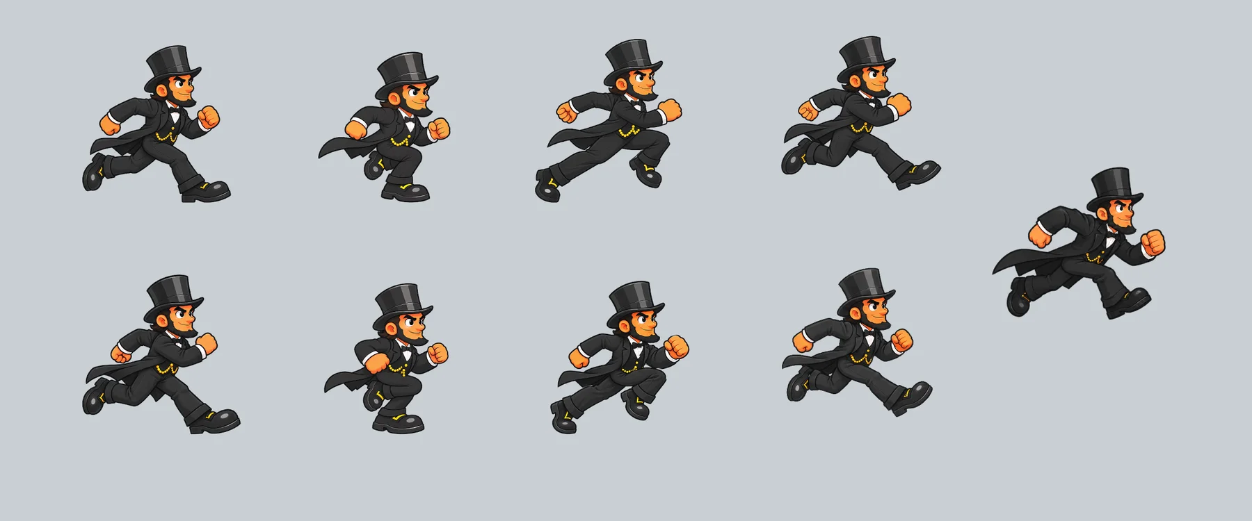 Character development · Lincoln’s run poses alongside his character reference. Unity comparison render.